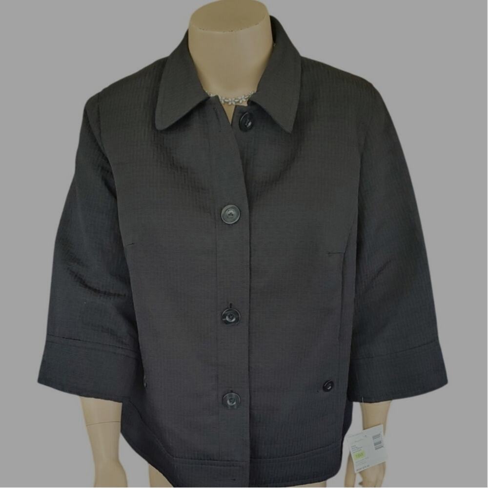 Sag Harbor Woman Button up 3/4 sleeve Jacket Black NWT